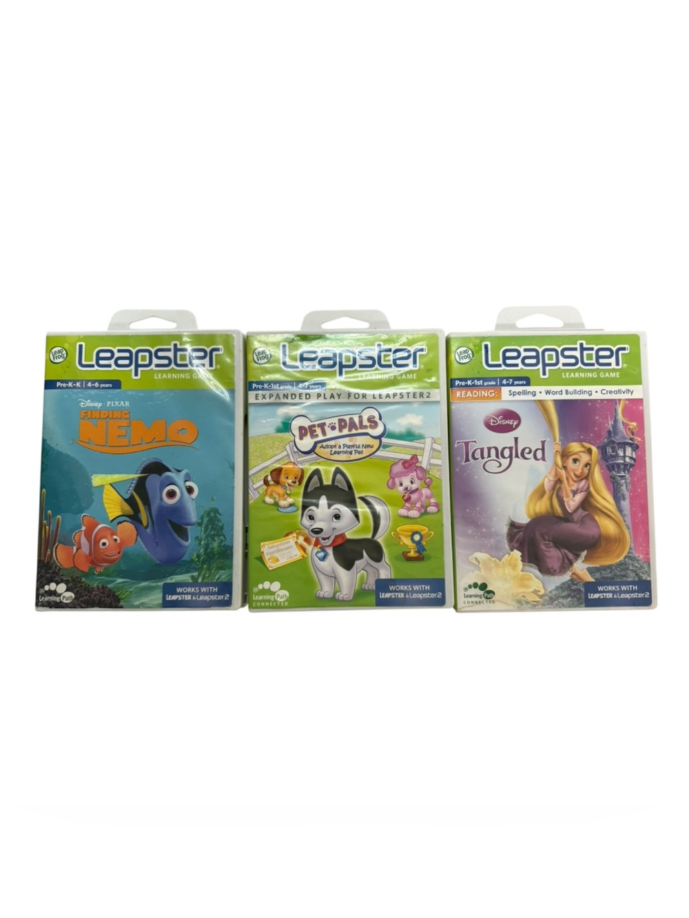 Lot 3 LeapFrog Leapster Games Tangled Finding Nemo Pet Pals Complete Tested